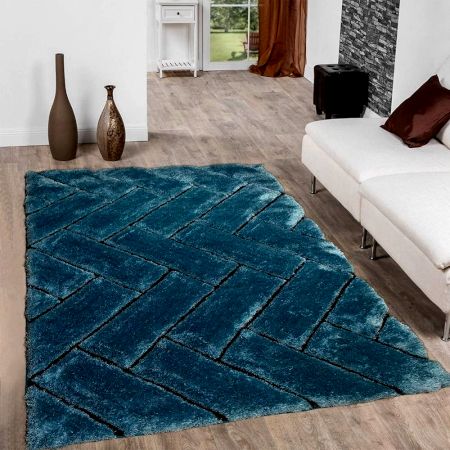 Modern Blue Geometric Living Mat